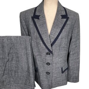Jones Studio Suit Womens 16 Blazer 12 Pants Navy White 3 Button Retro Classic